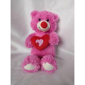 Animal Adventure Pink Bear Holding Red Heart approximately 11 in